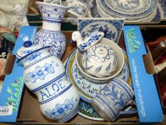 A small quantity of continental china including Portuguese 'Aloe' drug jar (chip to lid),
