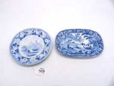 A blue and white Pearlware tea plate and an early Staffordshire sauce boat stand.
