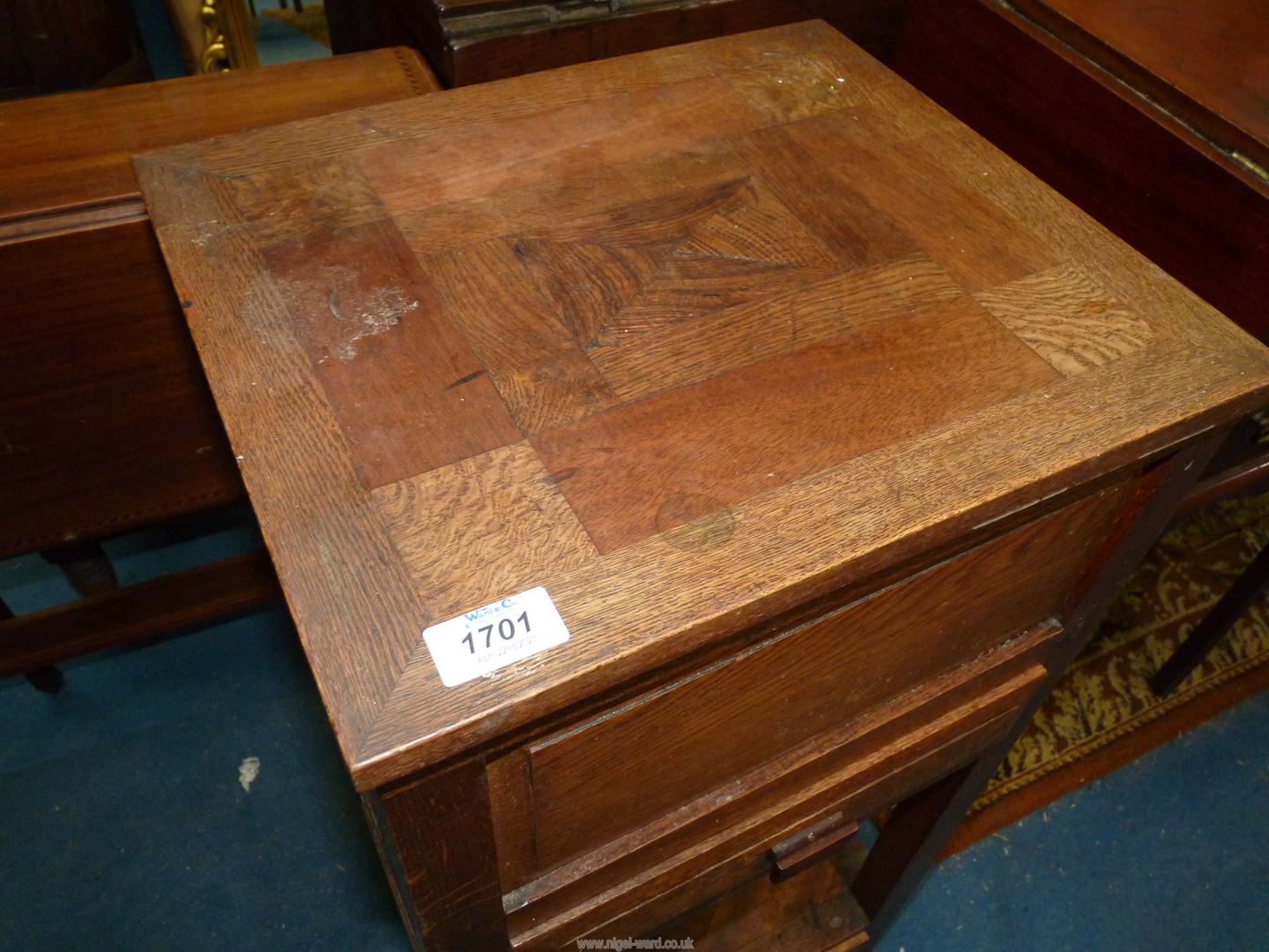 A parquetry type topped Oak 20th century Workbox Table, - Image 3 of 4