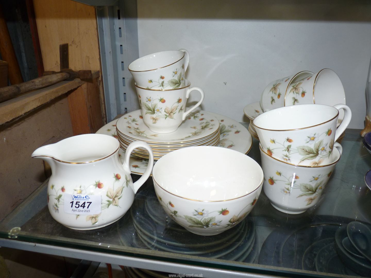A Royal Doulton 'Strawberry Cream' part tea set including; 6 plates, 6 cups & saucers, sugar bowl,