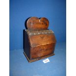 An 18th century Salt or candle Box with original leather hinge fastened by hobnail studs having