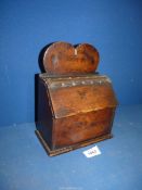 An 18th century Salt or candle Box with original leather hinge fastened by hobnail studs having