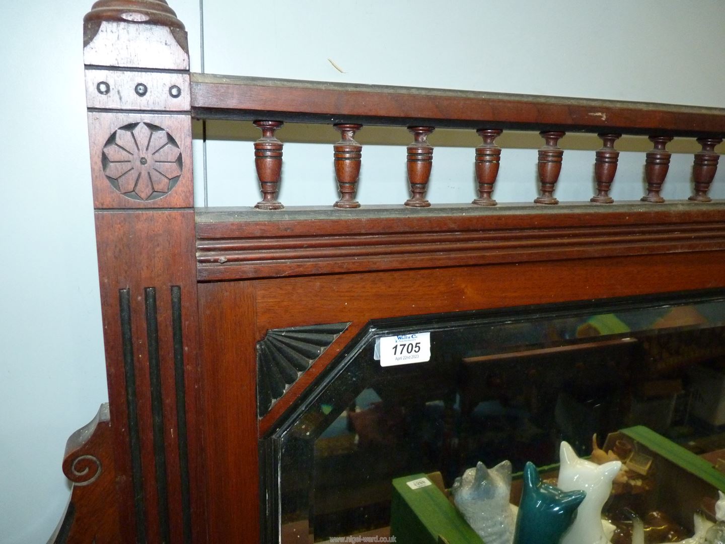 An Edwardian Mahogany/Walnut Sideboard having three frieze drawers, - Image 2 of 2