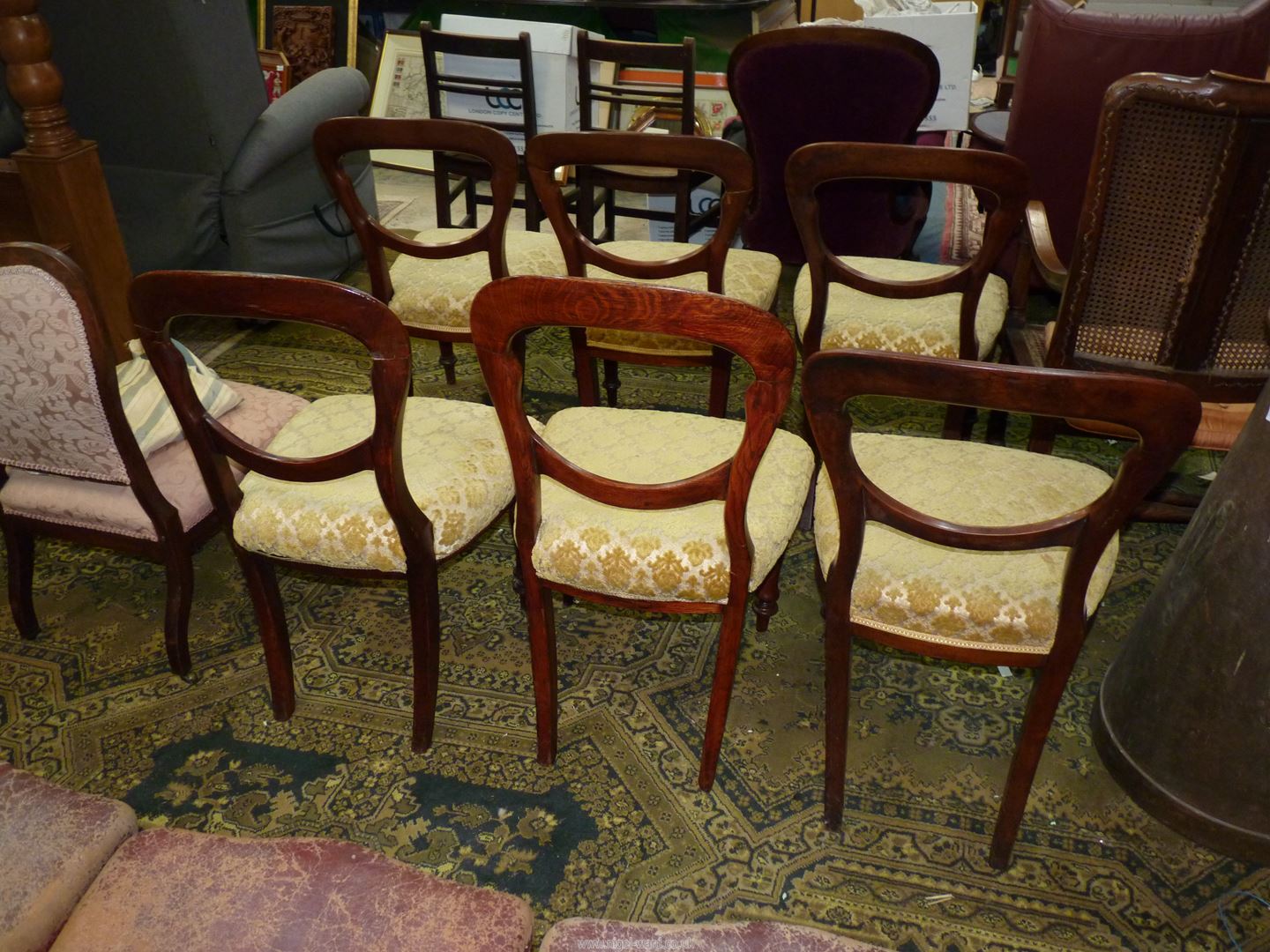 Six 19th c balloon back Dining Chairs having turned and fluted front legs, - Image 2 of 3