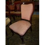 A Mahogany show framed Nursing/side Chair having cabriole front legs and upholstered in dusky pink