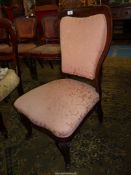 A Mahogany show framed Nursing/side Chair having cabriole front legs and upholstered in dusky pink