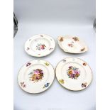 Four Derby porcelain items including two dinner plates,