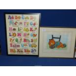 A framed Print depicting letters of the Alphabet,