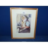 A framed and mounted Watercolour titled 'The Cobbler' by Sheila Edwards,