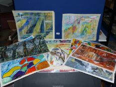A folder containing original Abstract paintings on paper, mainly in Oil or Acrylic.