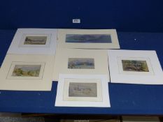 Six Watercolours in style of J.M.W Turner, mounted but unframed.