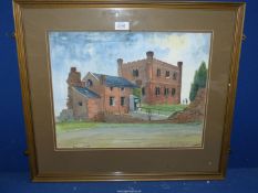 A framed and mounted Winsor Grimes Ink and Watercolour painting of 'Abergavenny Castle'.