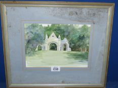 A framed and mounted Watercolour and Pen depicting Shobdon Arches by Marjorie Smith.