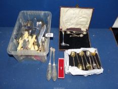 A quantity of cutlery to include Epns butter knives, teaspoons, fish eaters, etc.
