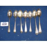 Seven assorted Georgian and Victorian silver teaspoons.