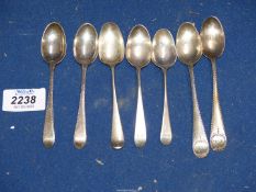 Seven assorted Georgian and Victorian silver teaspoons.