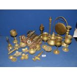 A quantity of brass including candlesticks, dinner gong, cannons, etc.