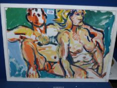 Tim Newman (Penzance), Gouache painting of two figures reclining 2011.