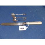 A small quantity of silver hallmarked and 925 cutlery including Sheffield bread knife with mother