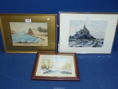 A small framed and mounted Watercolour of a coastal scene, signed lower right 'G.