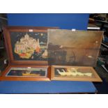 A wooden framed Print of a Harbour scene by Peggy Wickman,