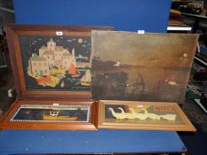 A wooden framed Print of a Harbour scene by Peggy Wickman,