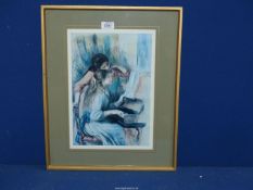 A framed and mounted Renoir Print titled 'Jeuen's Filles au Piano'. 16 1/2" x 20 1/2".