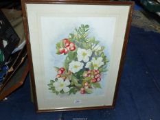 A framed and mounted Watercolour entitled "Shrub Roses and Crab Apple" by William Alkin.