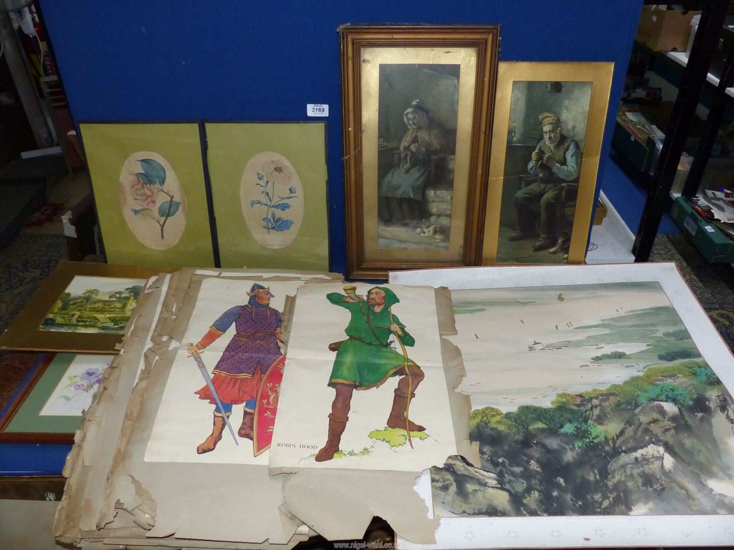 A quantity of prints including floral, Teacher's supplement prints including Robin Hood,