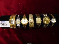 Seven lady's wristwatches includng "Parmex" (running at time of cataloguing), Bulova, Cardinal,