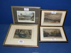 Four small framed Etchings to include; Brecon, Carmarthen, Dolgellau and Ambresbury Bank.
