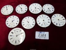 Nine pocket watch movements for repair/spares including one fusee (chain broken) by K.