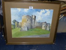 A framed and mounted Winsor Grimes Ink and Watercolour painting titled 'Chepstow Castle Gwent',
