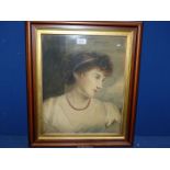 A framed Watercolour depicting a portrait of a young lady, no visible signature. 18 3/4" x 22".