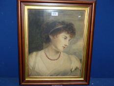A framed Watercolour depicting a portrait of a young lady, no visible signature. 18 3/4" x 22".