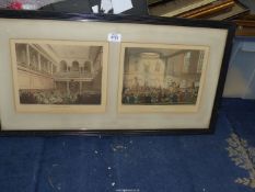 Two aquatints in one frame (Pugin and Rowlandson) 'Foundling Hospital' and 'India House' from the