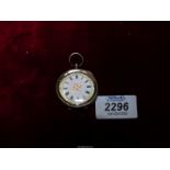 A ladies 925 stamped Silver Pocket Watch with white enamel dial, Roman numerals, no.