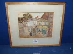 A small framed and mounted Watercolour of a village scene with ladies in conversation,