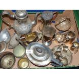 A quantity of plated items including three piece Teaset, goblet, egg cups and stand, sugar bowl,