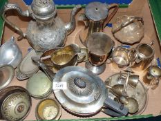 A quantity of plated items including three piece Teaset, goblet, egg cups and stand, sugar bowl,
