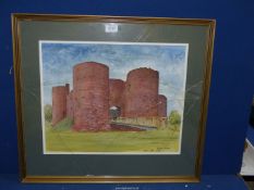A framed and mounted Ink and Watercolour painting depicting 'White Castle Gwent',