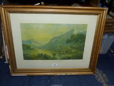 A large framed Print 'Evening in the Highlands' from the original painting by Hubert G.
