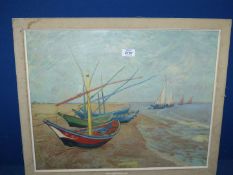 A 1960's Van Gogh print 'Fishing boats on the beach'.