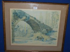 Sir Frank Brangwyn (1867-1959) 'Assissi Bridge', lithograph in colour, signed in pencil.