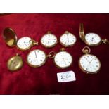 Eight yellow metal/rolled gold cased Pocket Watches including four crown-wound (running at time of