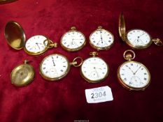 Eight yellow metal/rolled gold cased Pocket Watches including four crown-wound (running at time of