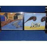 A pair of Donato Forte Abstract paintings in poster colours on paper, signed.