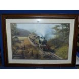 A large framed Print titled 'Racing the Train' by Don Breckon. 36 1/2" x 26 1/2".