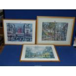 Three framed Prints depicting various street scenes of Paris.