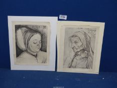 A Durer Print of a Portrait of the artists mother (possibly Agnes Durer), plus another.